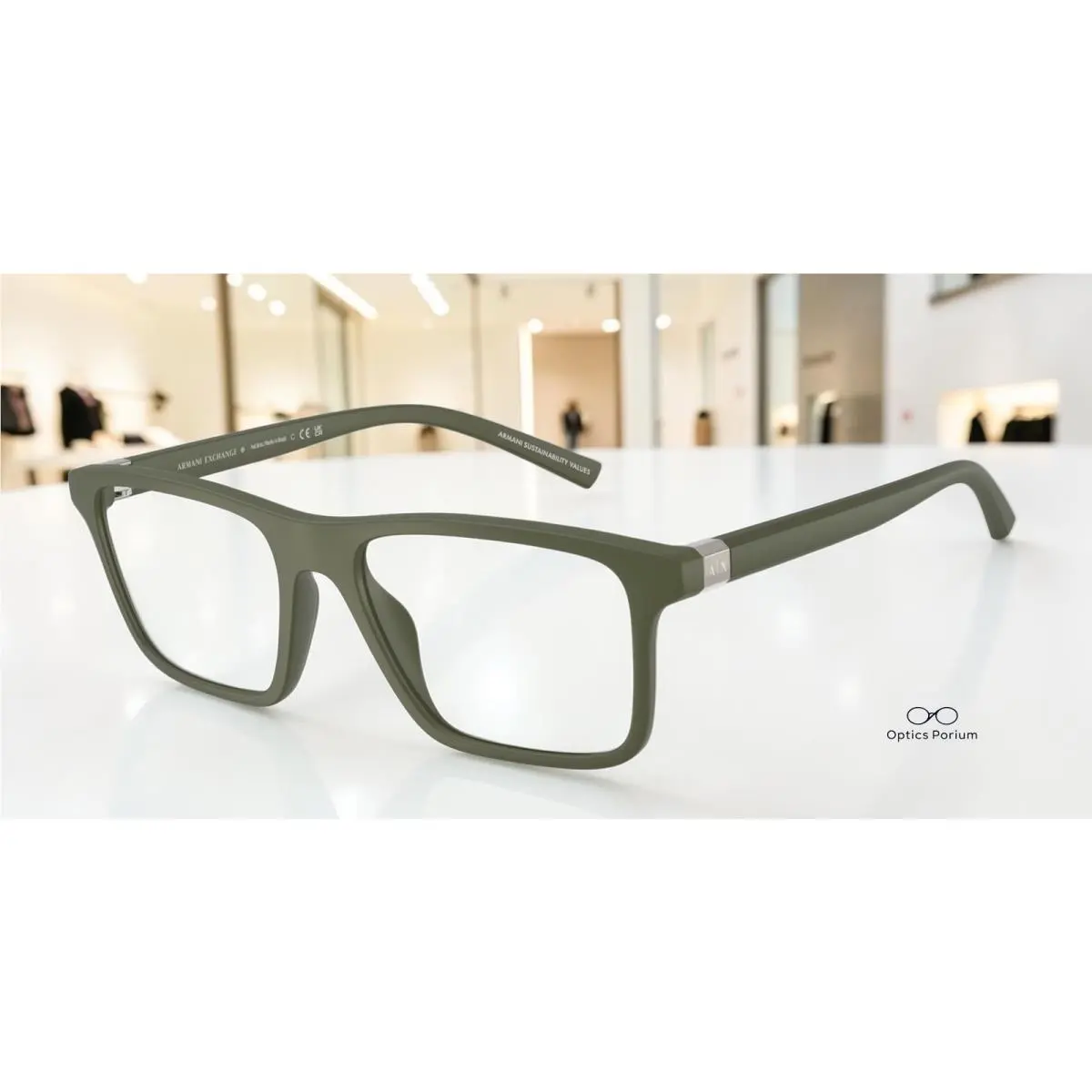 Armani Exchange AX3136U 8301 Matte Green Demo Lens 55 mm Men`s Eyeglasses