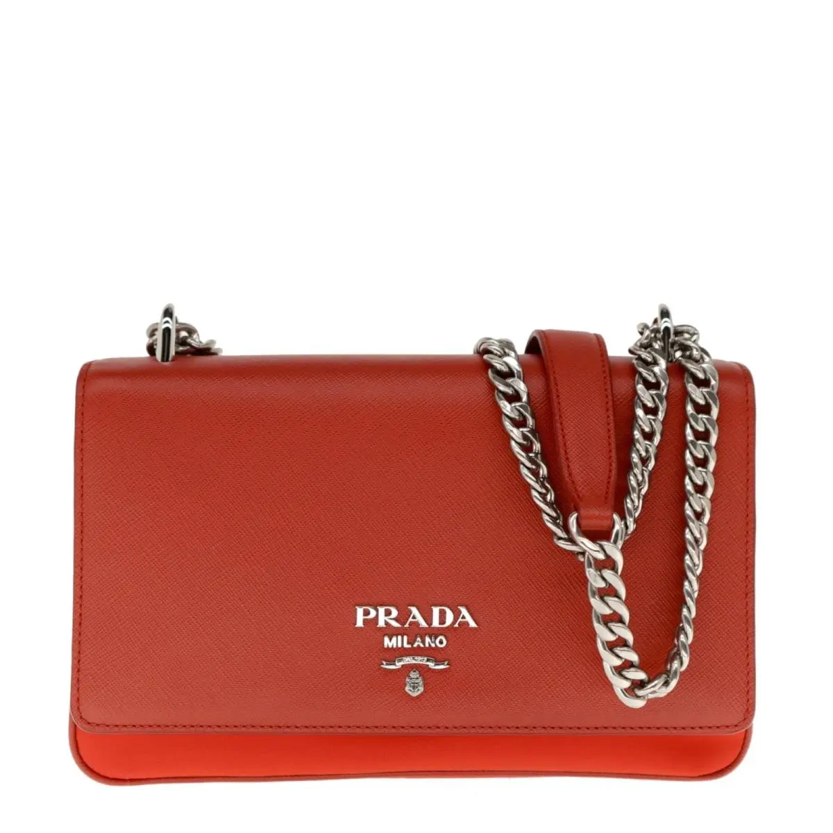 Prada Chain Crossbody Luxury Bag Saffiano Leather and Nylon Red 1BD009