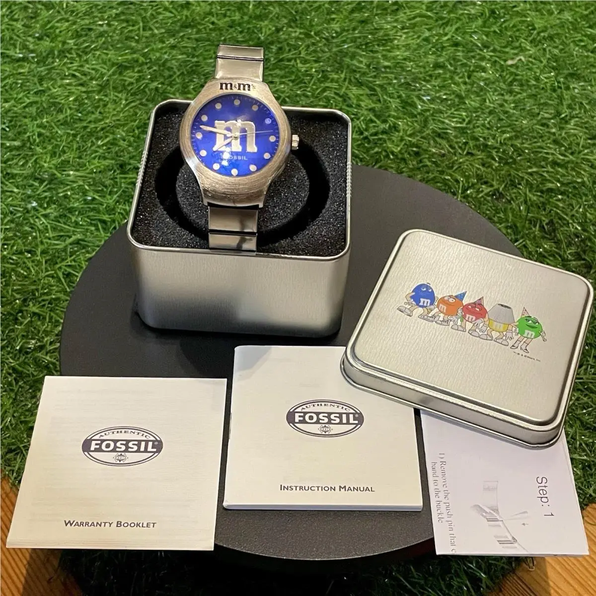 M M’s PR1476 Blue Dial Stainless Steel Watch w/ T Manuals Japan Nos by Fossil