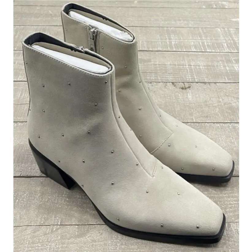 Rag Bone Joni Zip Studded Suede Boots In Light Sand Size:37.5 US 7.5