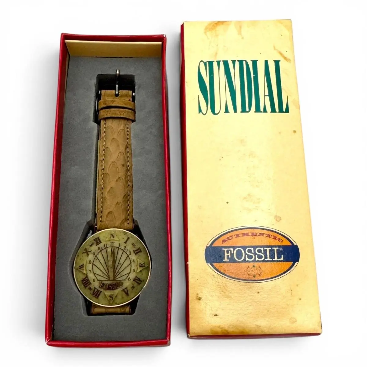 Fossil SD-7620 Sundial Watch Leather Band Vintage 1990s