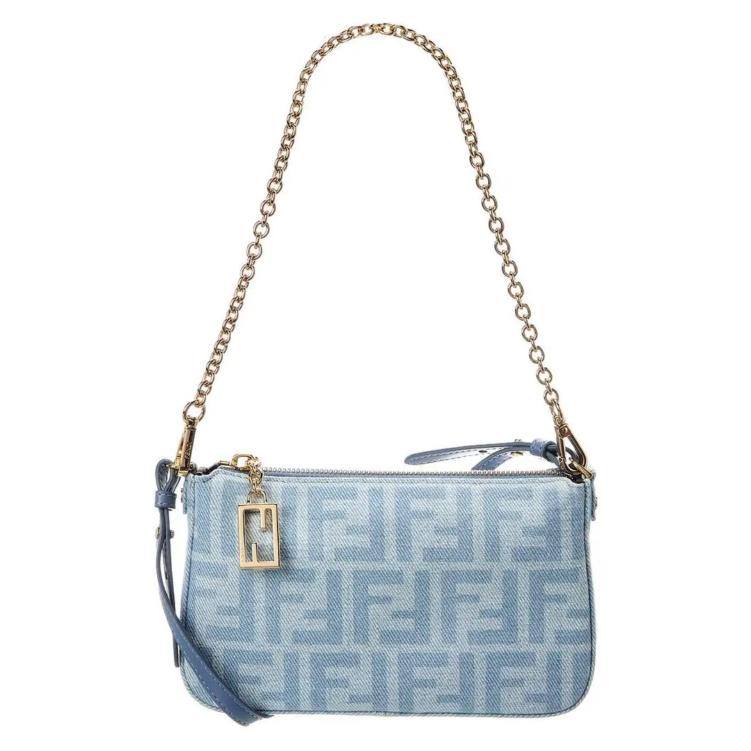 Fendi Baguette Ff Denim Pouch Women`s Blue