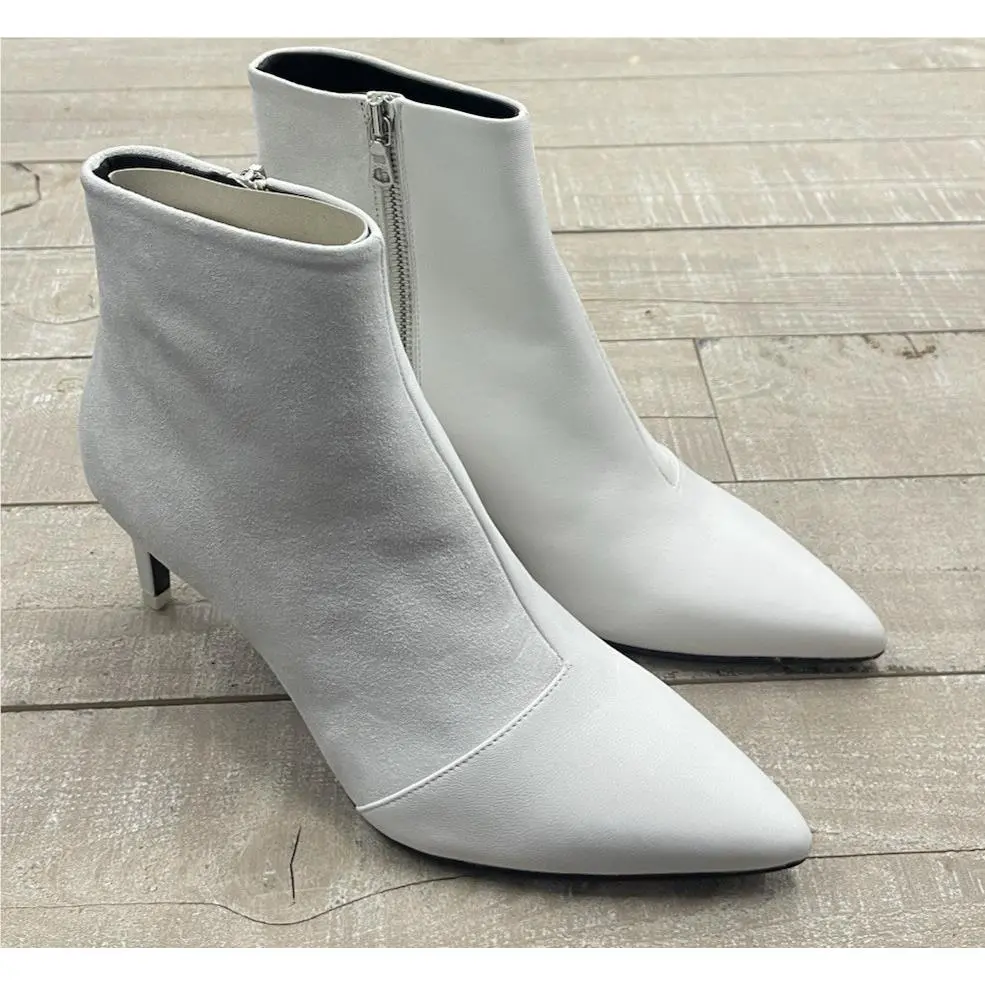 Rag Bone Beha Pointy Heel Suede/leather Booties In White Size: 39 US 9