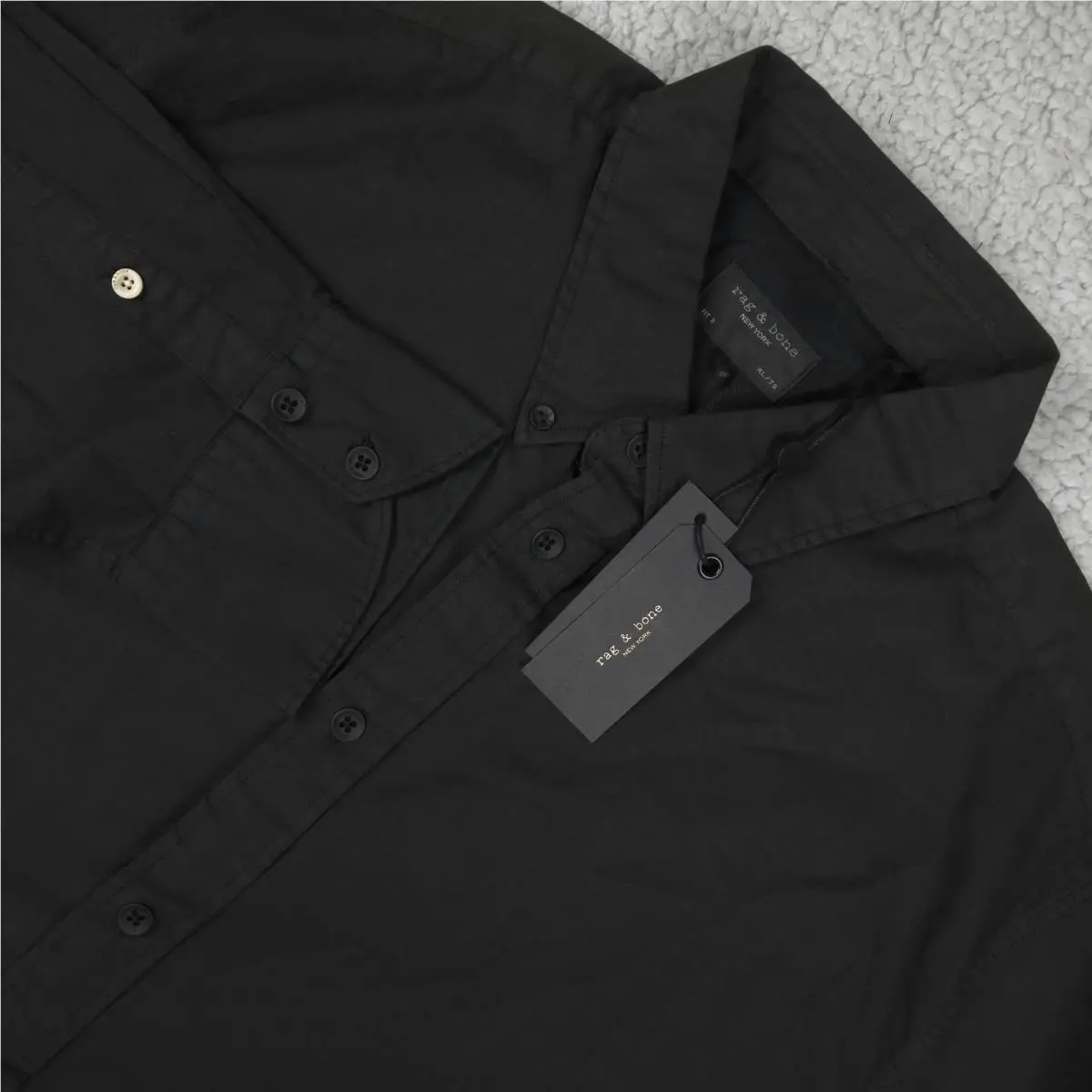 Rag Bone Button Down Poplin Shirt Men`s XL Black Cotton Stretch Preppy