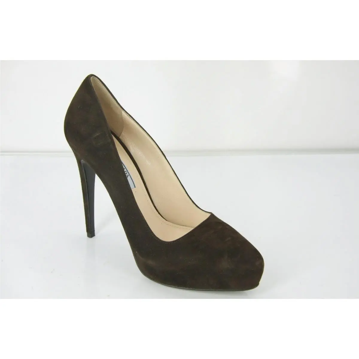 Prada Classic Brown Suede Leather Hidden Platform Heel Pump Size 39 Toe
