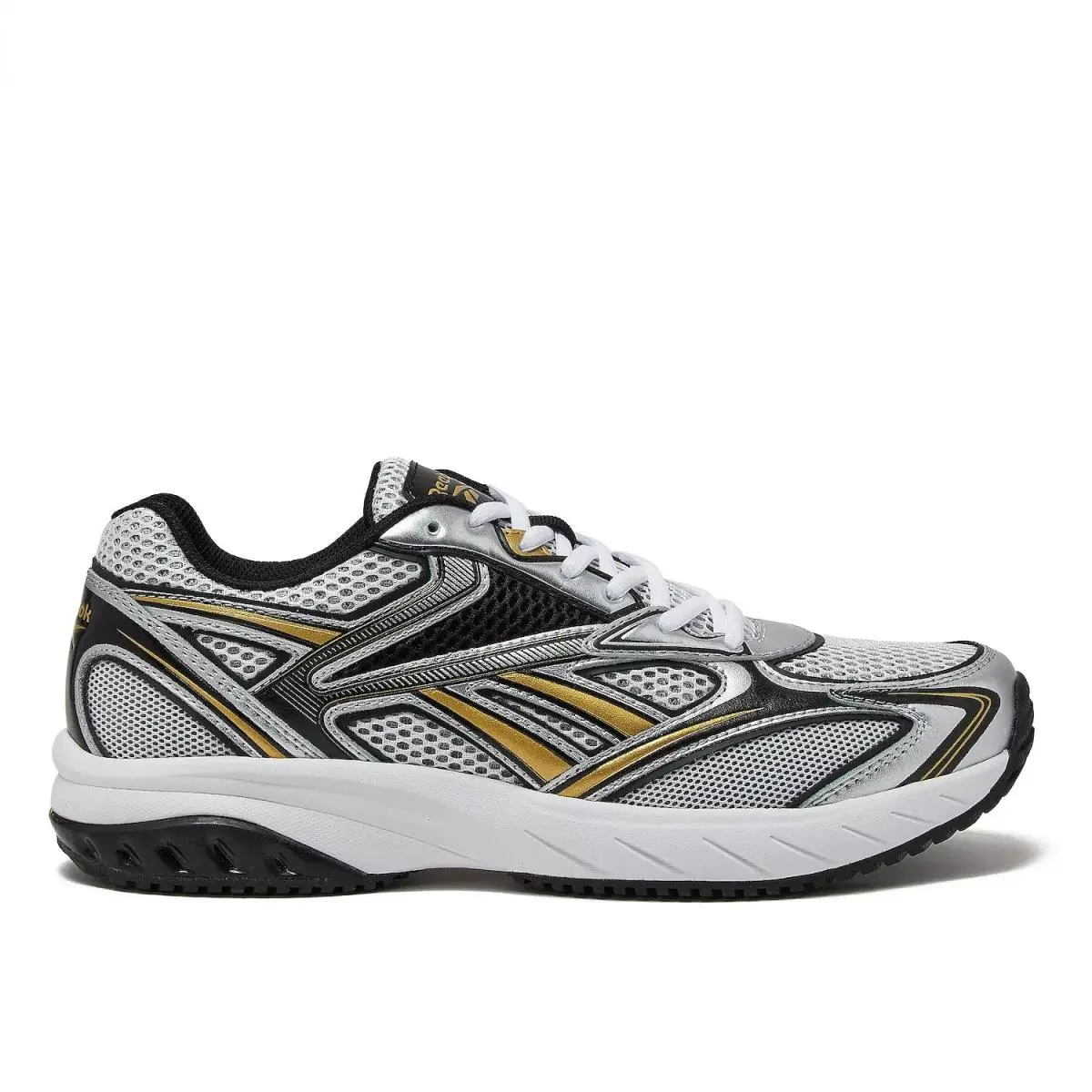 Reebok Ionic Bond Mens 8 8.5 Shoes White Black Gold Pewter Athletic Sneakers