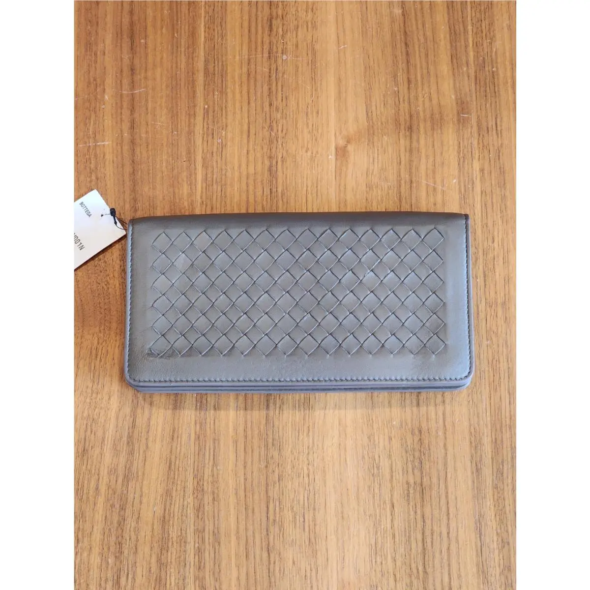 Bottega Wallet on Chain Veneta Intrecciato Brown Gray Leather Wallet on Cha