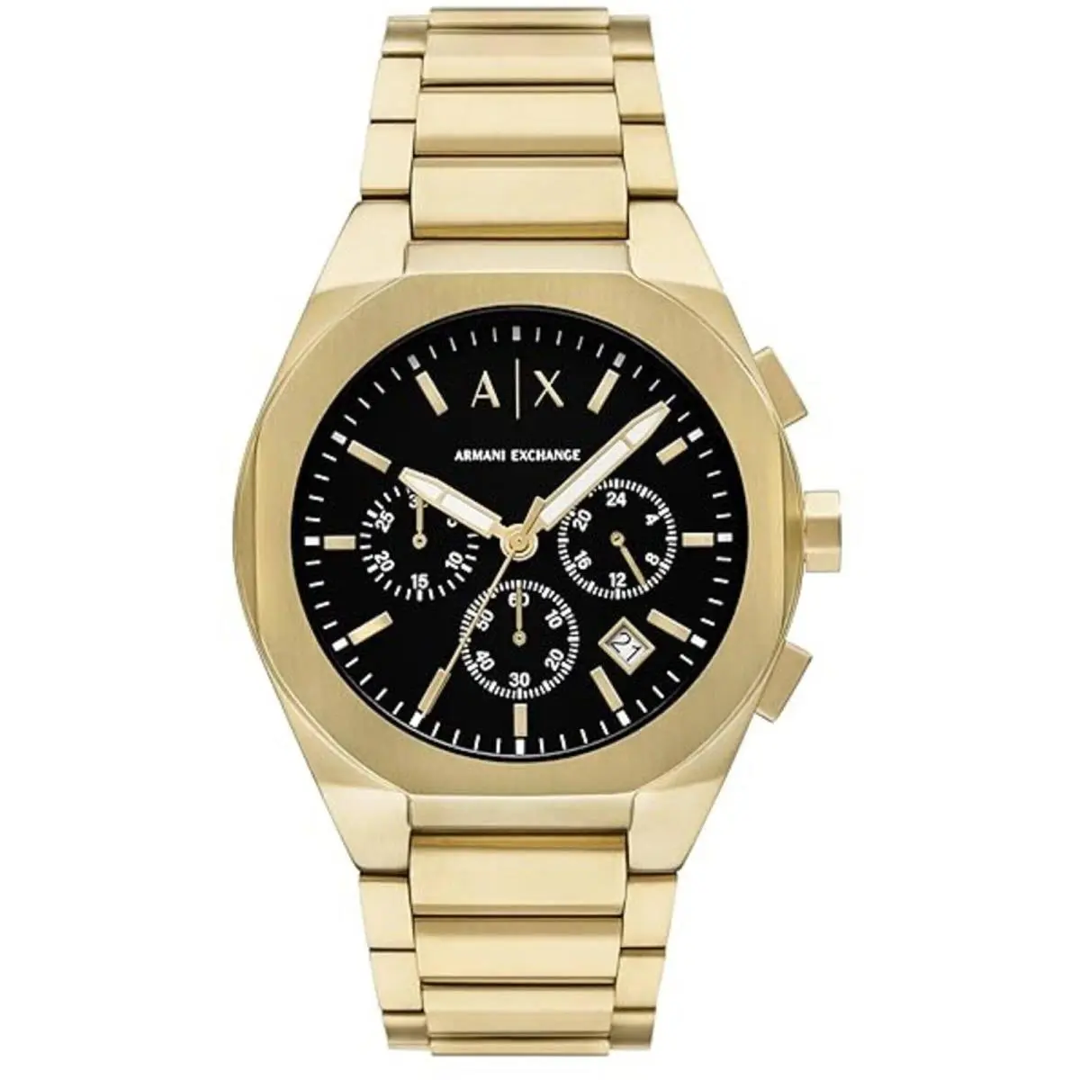 Armani Exchange Men`s Watch Rafael Chrono Black Dial Yellow Gold Bracelet AX4180