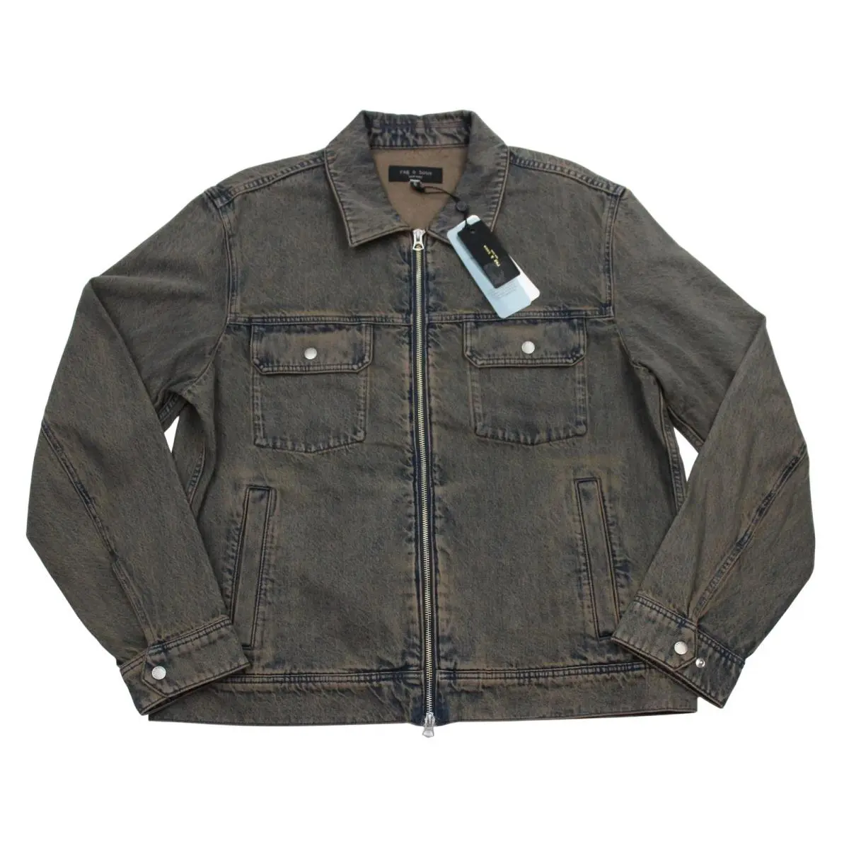 Rag Bone Infuse Denim Beau Trucker Jacket Mens XL Ochre Blue Overdyed