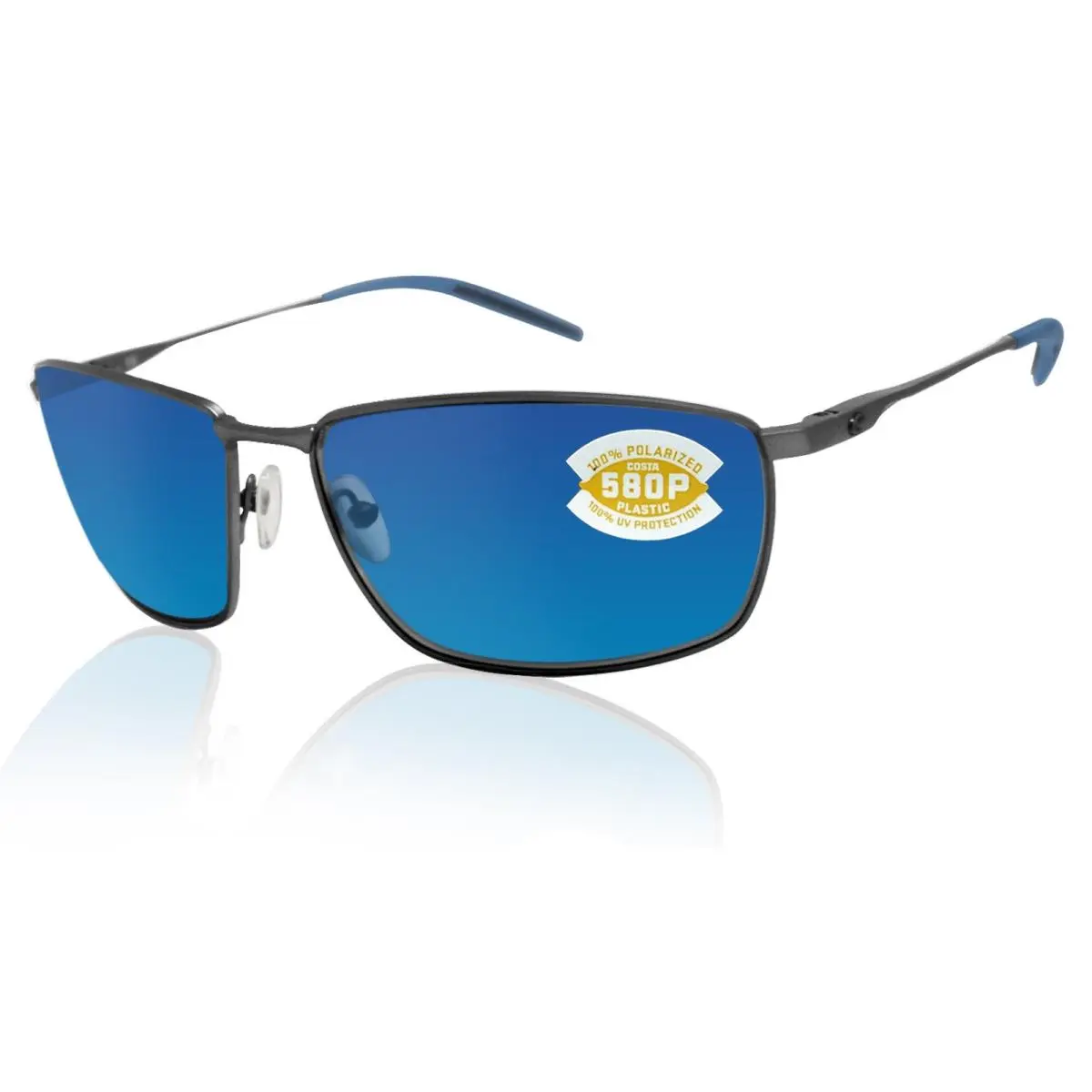 Costa Del Mar Turret Dark Gunmetal Black Blue Mirror 580 Plastic Polarized Lens