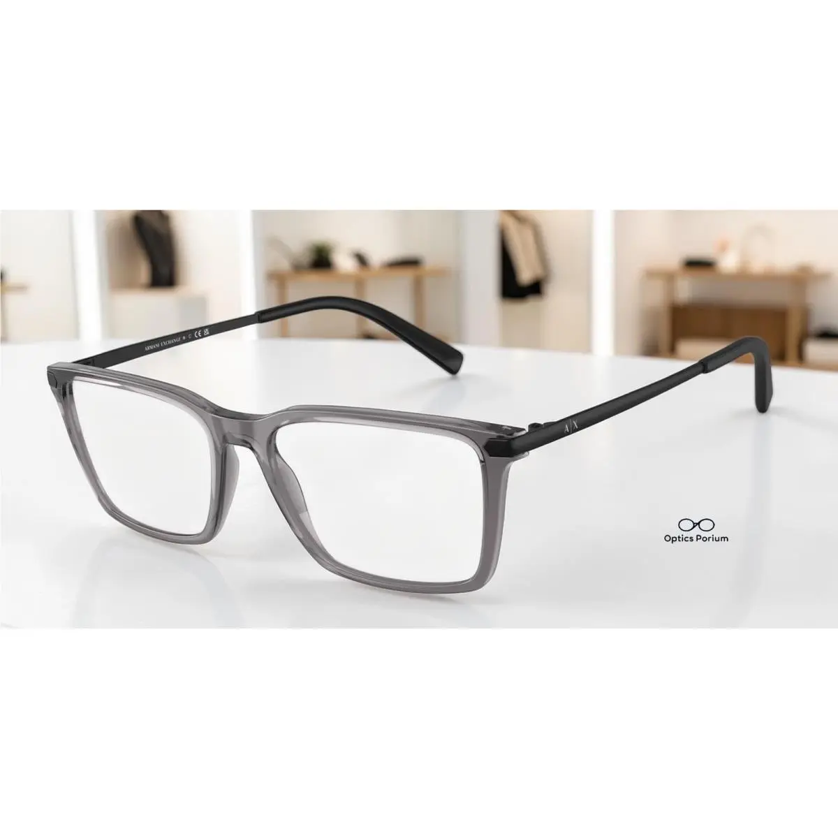 Armani Exchange AX3077 8239 Shiny Transparent Grey 54 mm Men`s Eyeglasses