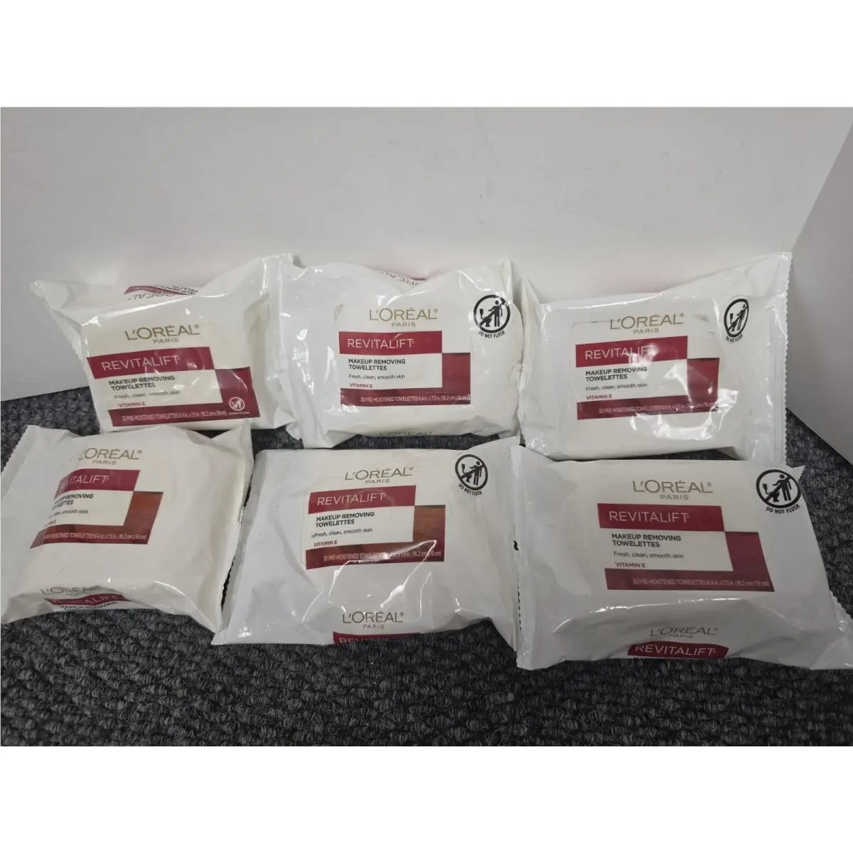 6 x L`oreal Revitalift Makeup Removing Towelettes 30 Ct/each Vitamin E Read