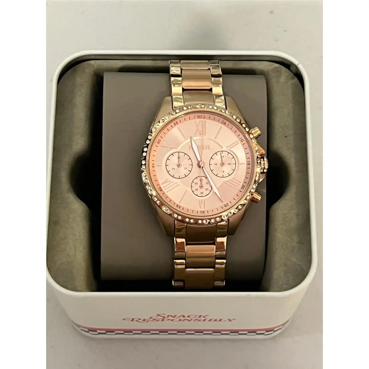 BQ3377 Rose Gold Crystal Bezel Chronograph Women`s Watch by Fossil