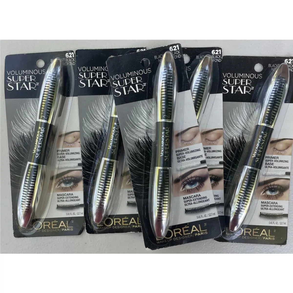 Loreal 621 Blackest Black Paris Voluminous Superstar Mascara Washable 0.41 5PK