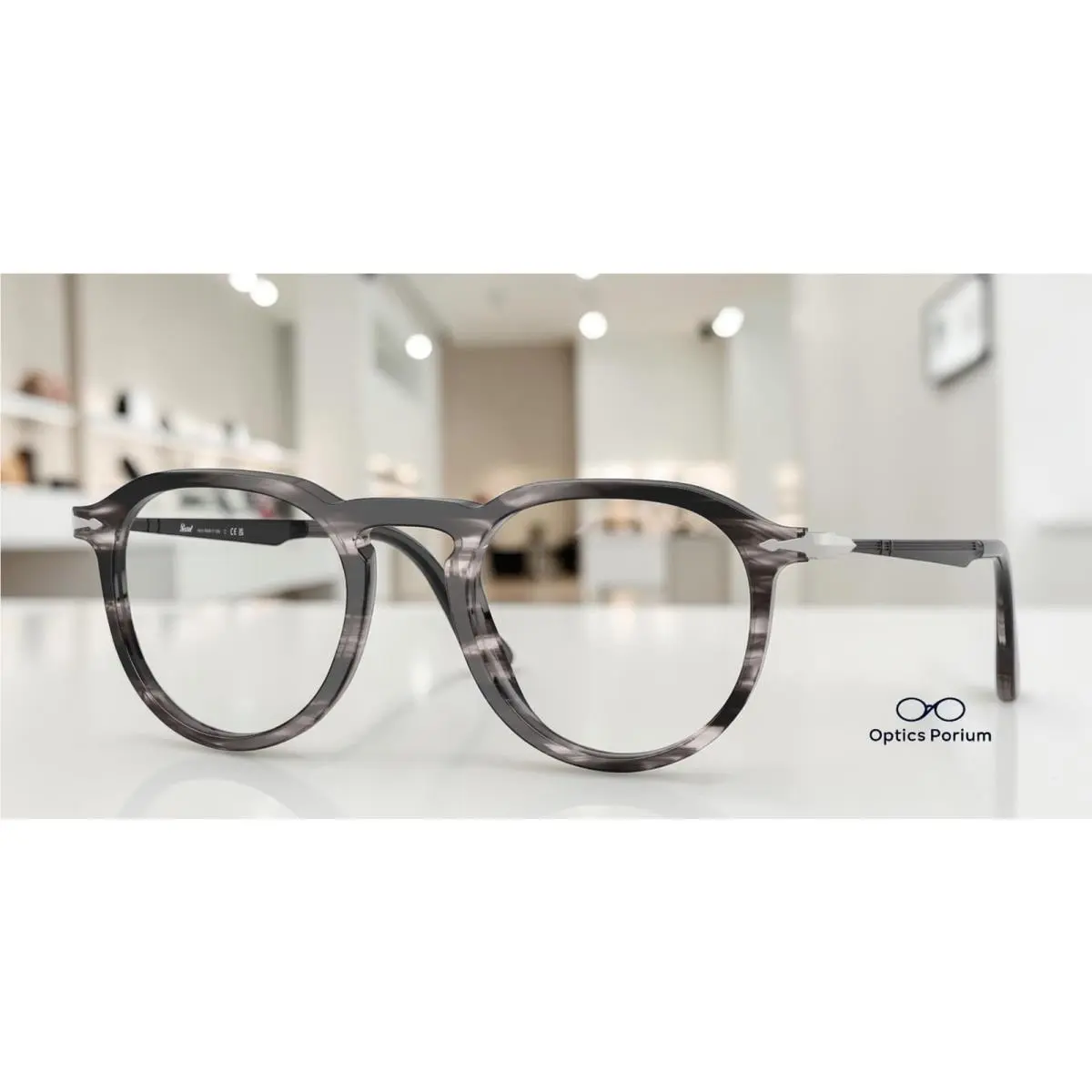 PO3387V 1238 Pier Striped Black Grey Clear 51 mm Unisex Eyeglasses by Persol