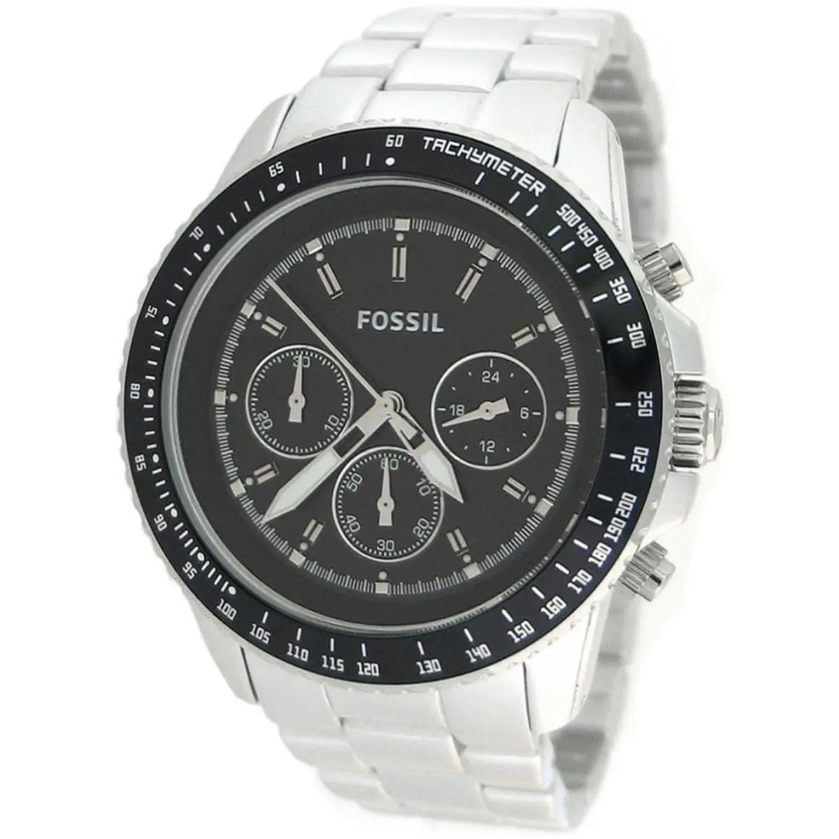 Fossil Men`s Silver Aluminium Black Chronograph Dial Tachymeter Watch