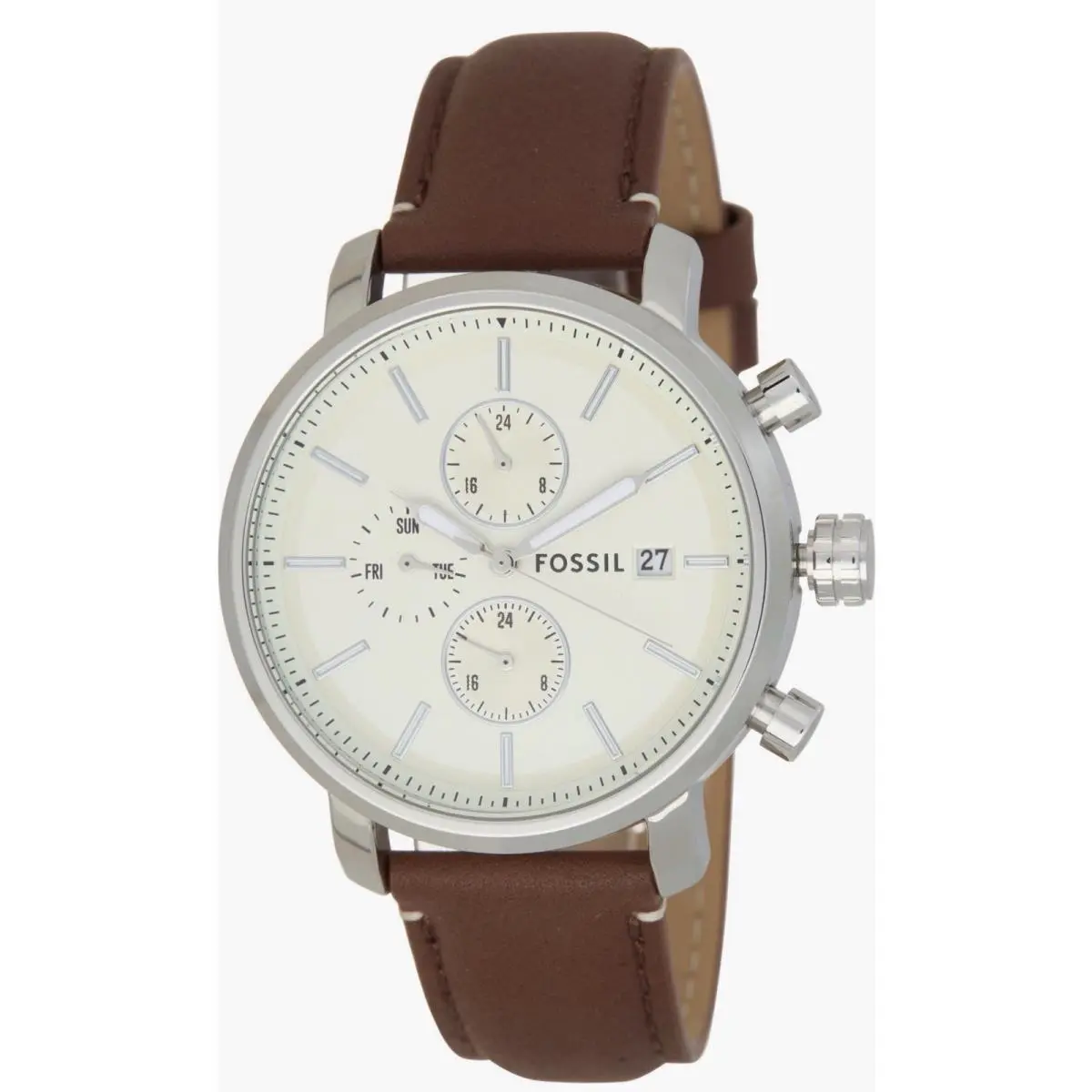 Fossil Rhett 43 Mm Stainless Steel Case with Brown Leather Strap