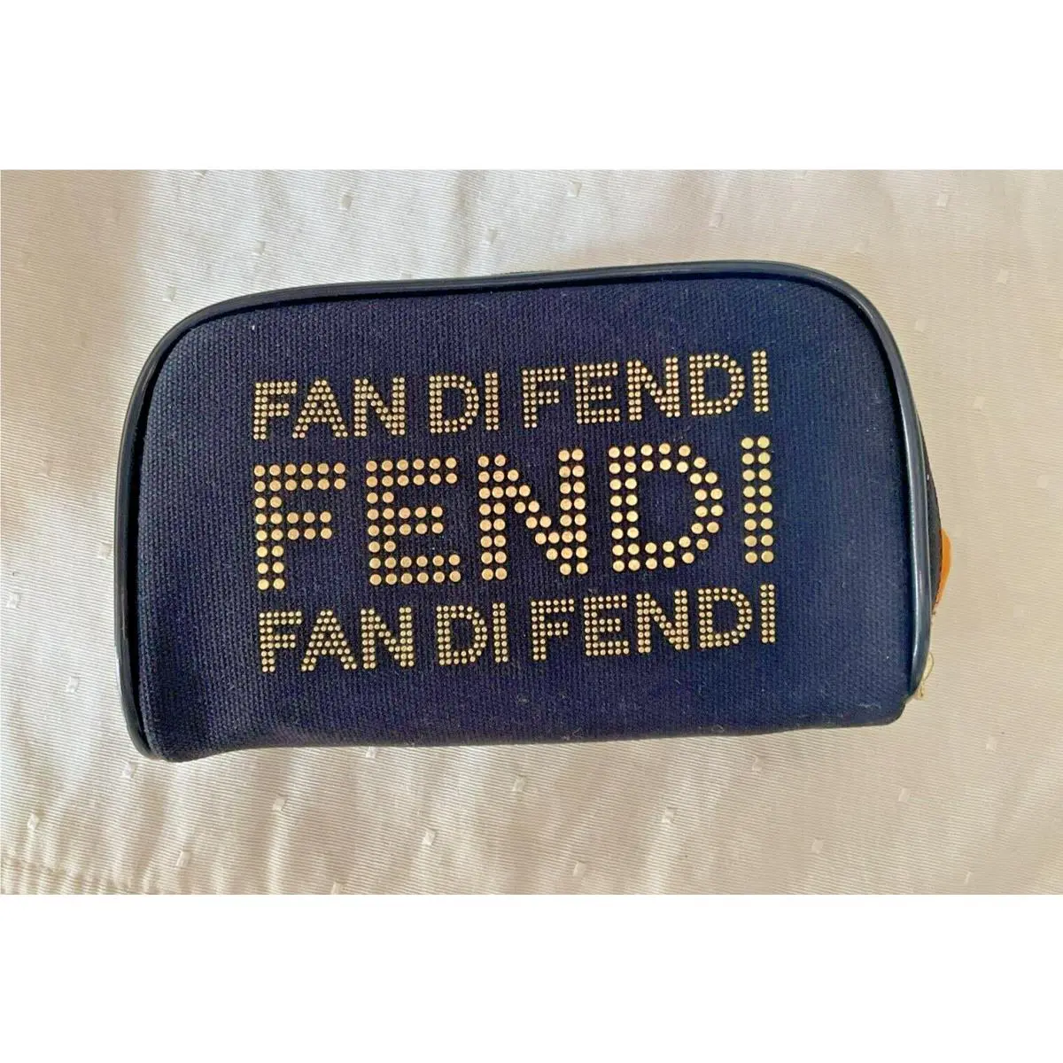 Fan Di Fendi Pouch Gold Lettering Zip Closure Makeup Bag 6-1/2 x 3 1/2