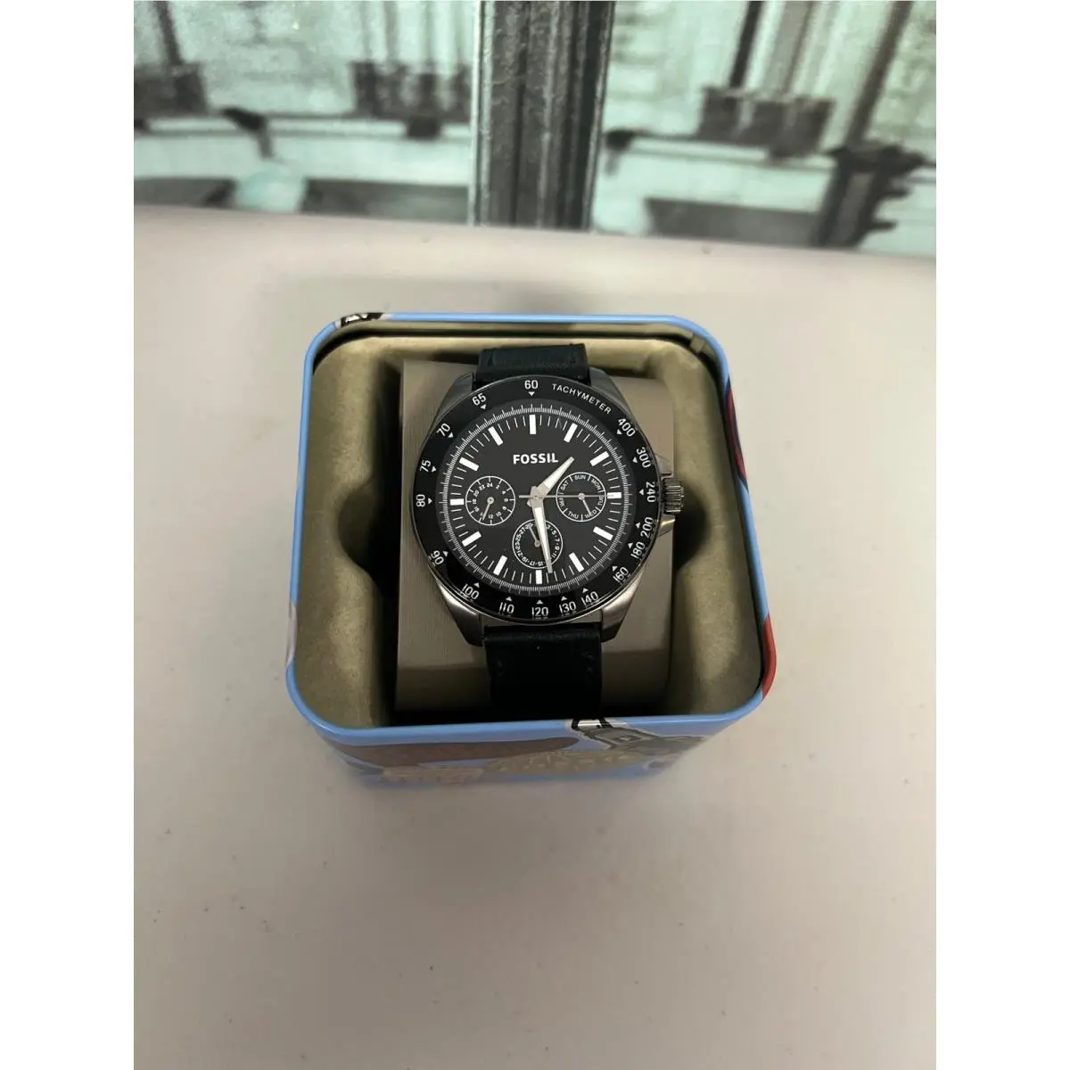 Fossil BQ2293 Neale Men`s 46mm Black Leather Chrono Quartz Watch 50M WR