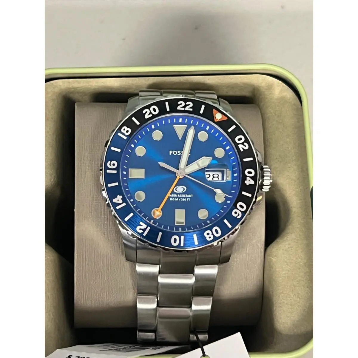 Fossil FS5991 Men Gmt Diver Blue Dial Stainless Steel 100M Quartz Watch