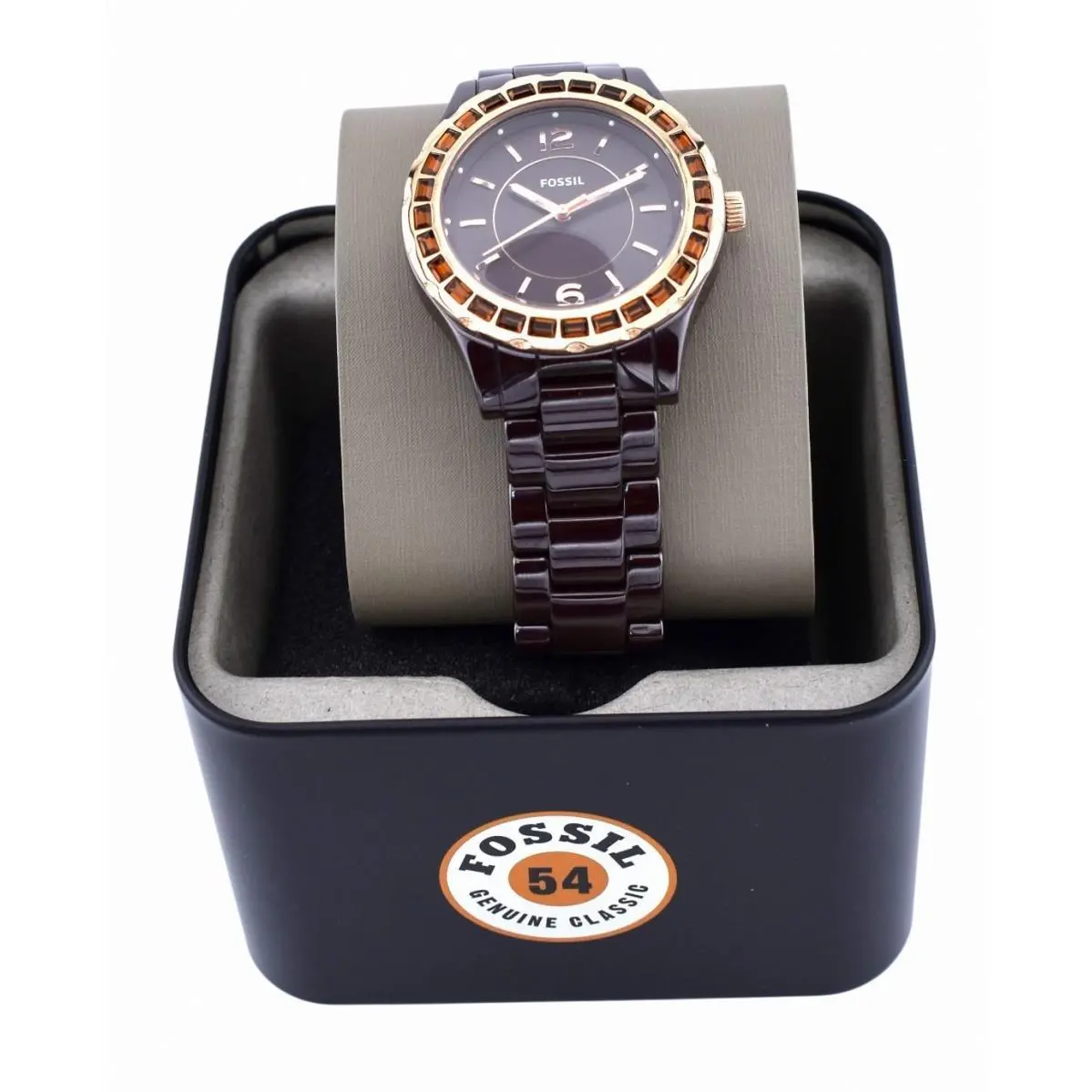 Fossil 38mm Baby Riley Ladies Brown Ceramic Glitz Dial Watch CE1070