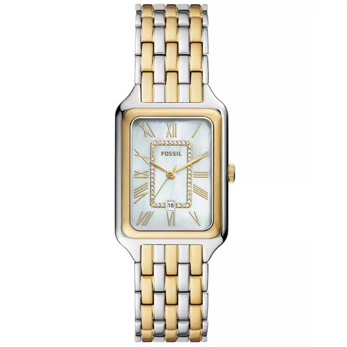 Fossil Es5305 Women`s Two Tone Rectangular Crystal Watch