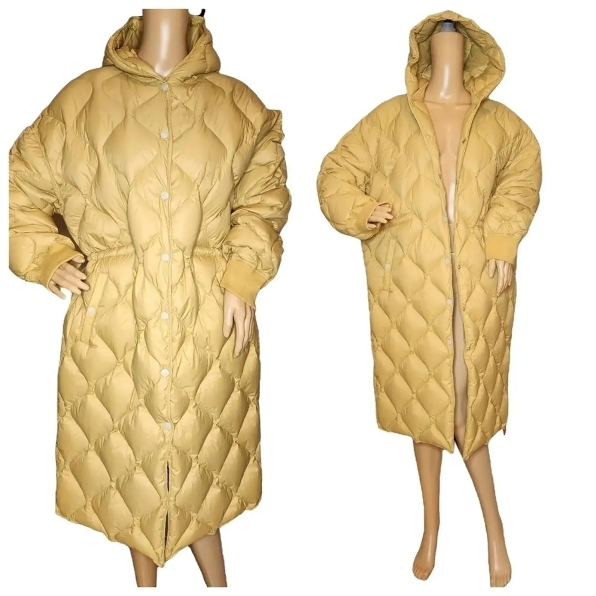 Rag Bone Size Large Down Fill Rudy Quilted Shell Hooded Beige Coat