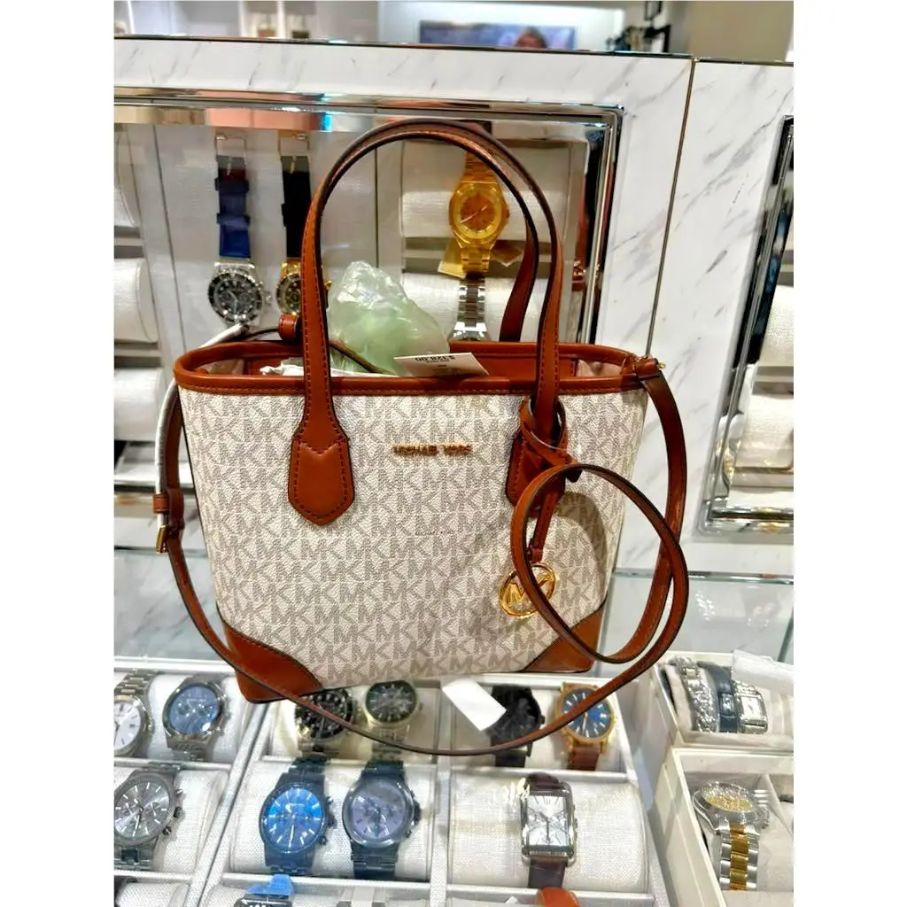 Michael Kors Eva XS Logo Convertible Tote Bag Vanilla MK Signature Women