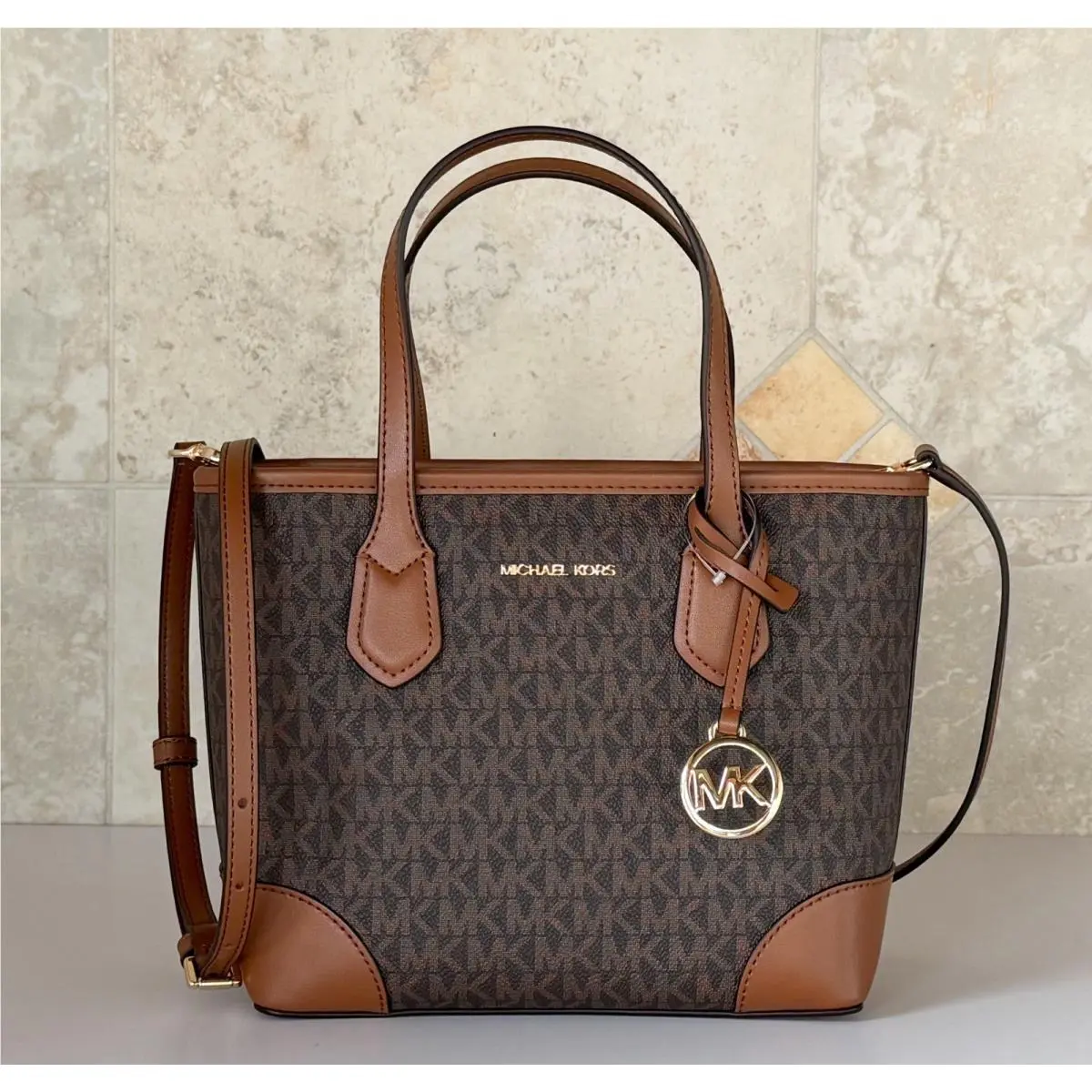 Michael Kors Jet Set Eva XS Convertible Tote Shoulder Crossbody Bag MK Brown