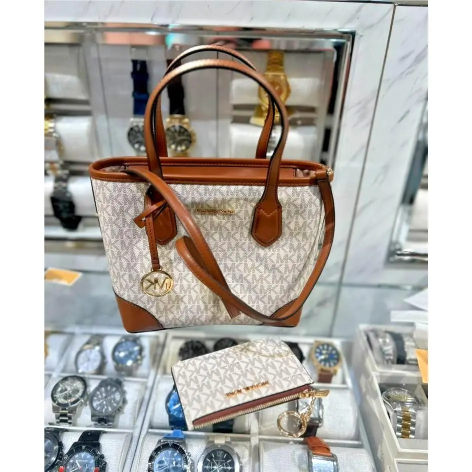 Eva Women XS Logo Convertible Tote Bag + Zip Coin Wallet Vanilla by Michael Kors