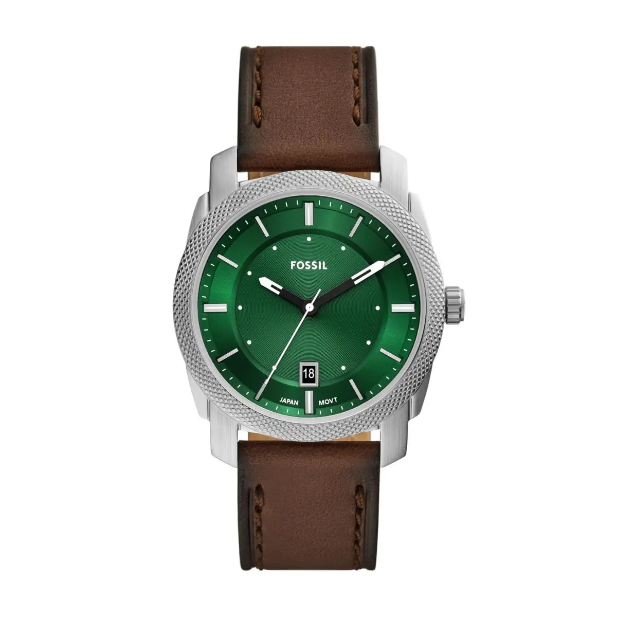 Fossil Men`s Watch Machine Quartz Stainless 42MM Brown Leather/silver/green