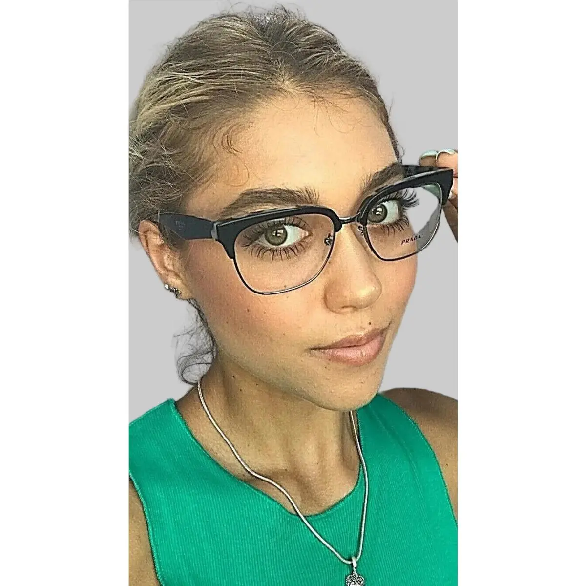 Prada Vpr 30R ROK-1O1 52mm Black Silver Men`s Women`s Eyeglasses Frame