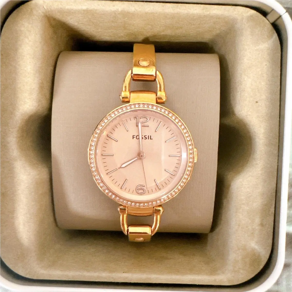 Fossil ES3226 Rose Gold Crystal Bezel Women`s Waterproof Watch