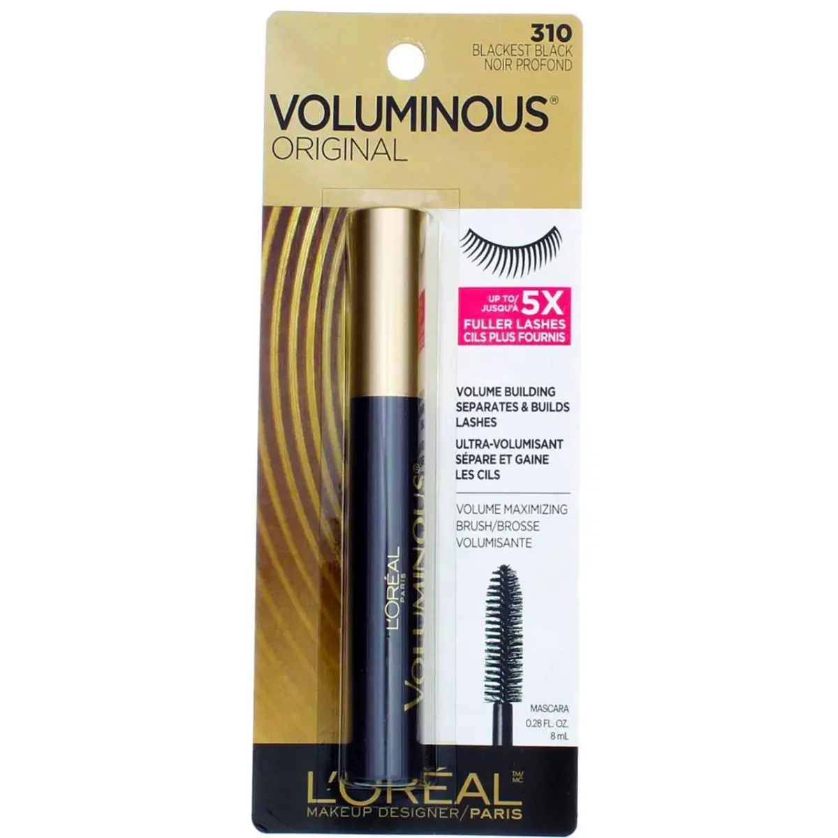 5 Pack L`oreal Paris Voluminous Mascara Blackest Black 310 0.28 fl oz