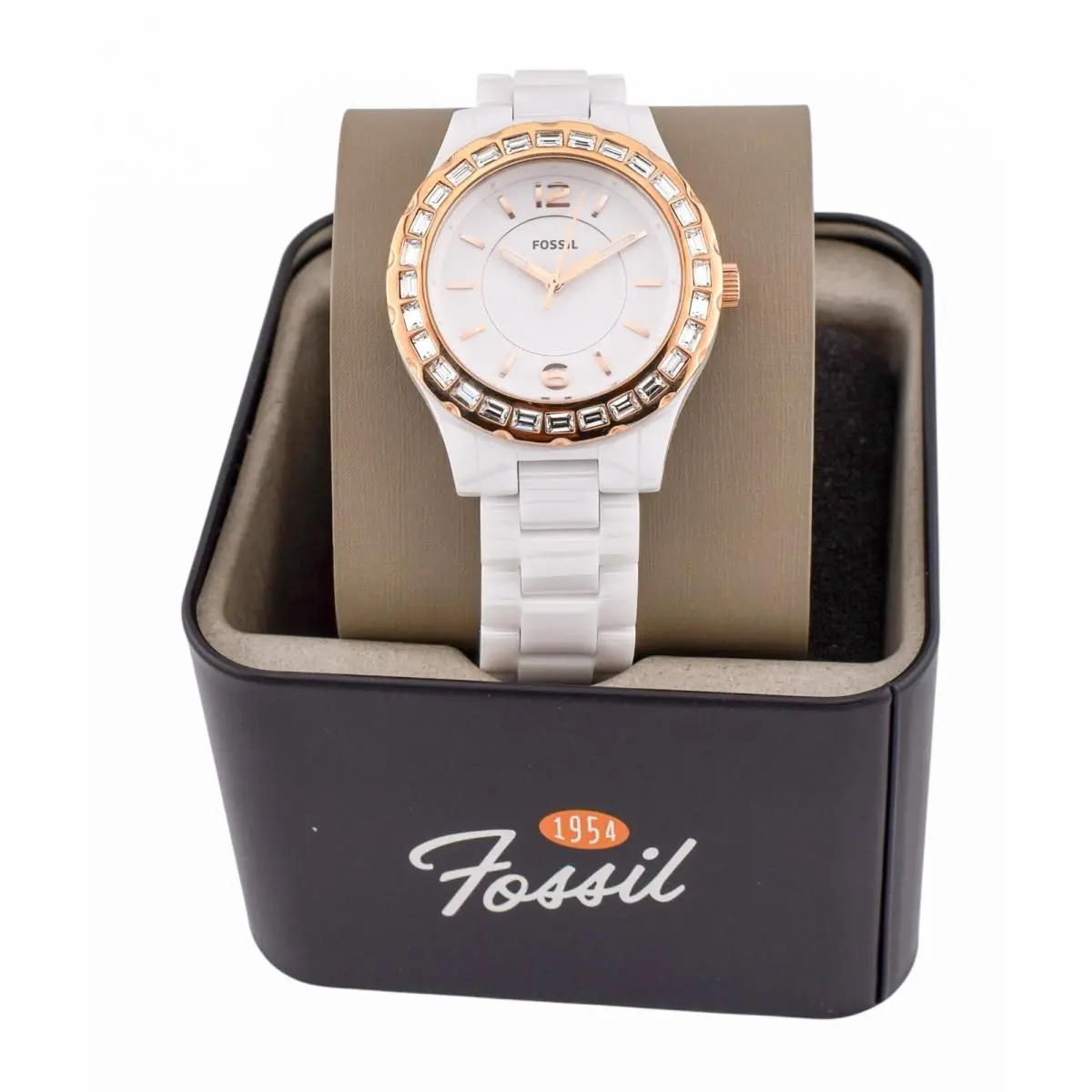 38mm Baby Riley Ladies White Ceramic Glitz Dial Watch CE1068 by Fossil