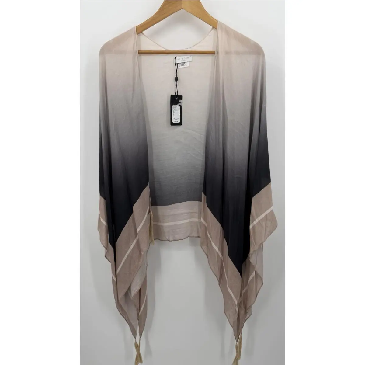 Rag and Bone Ombré Cover-up Cape Shawl with Tassels One Size Tan Gray Luxury