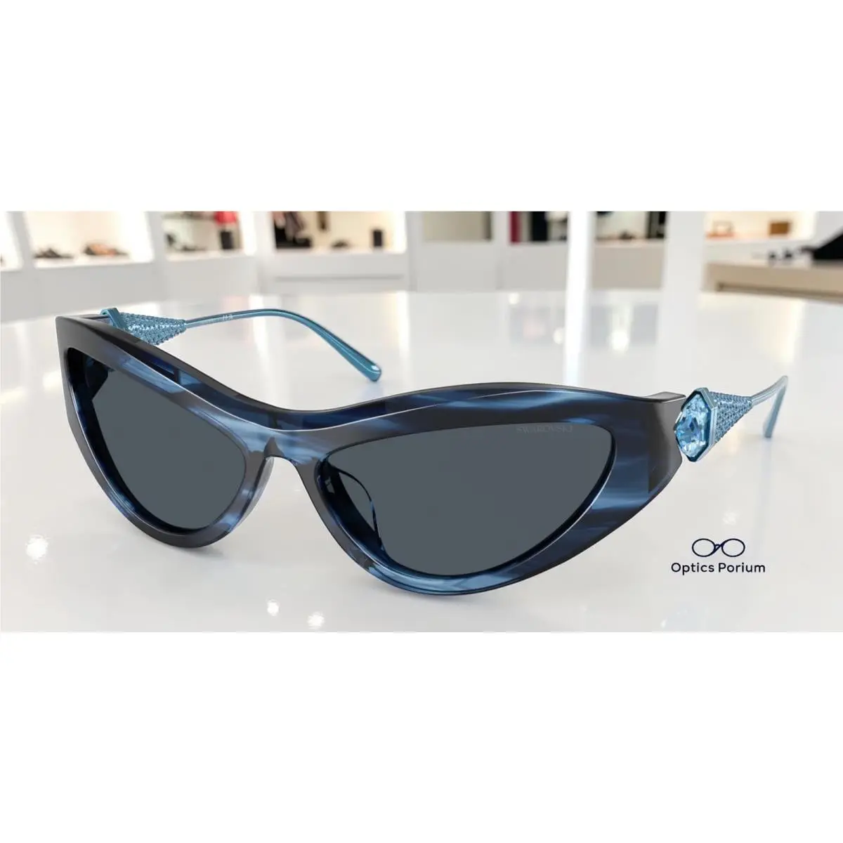 Swarovski SK6046 109087 Striped Blue Dark Grey 60 mm Women`s Sunglasses