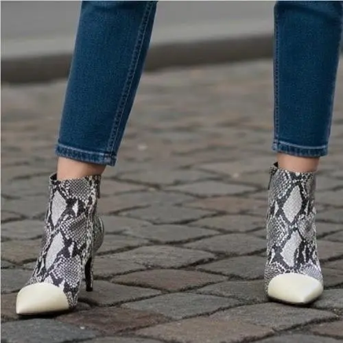 Rag Bone Beha Boot Snakeskin Embossed Leather Cap Toe Ankle Bootie 10 10