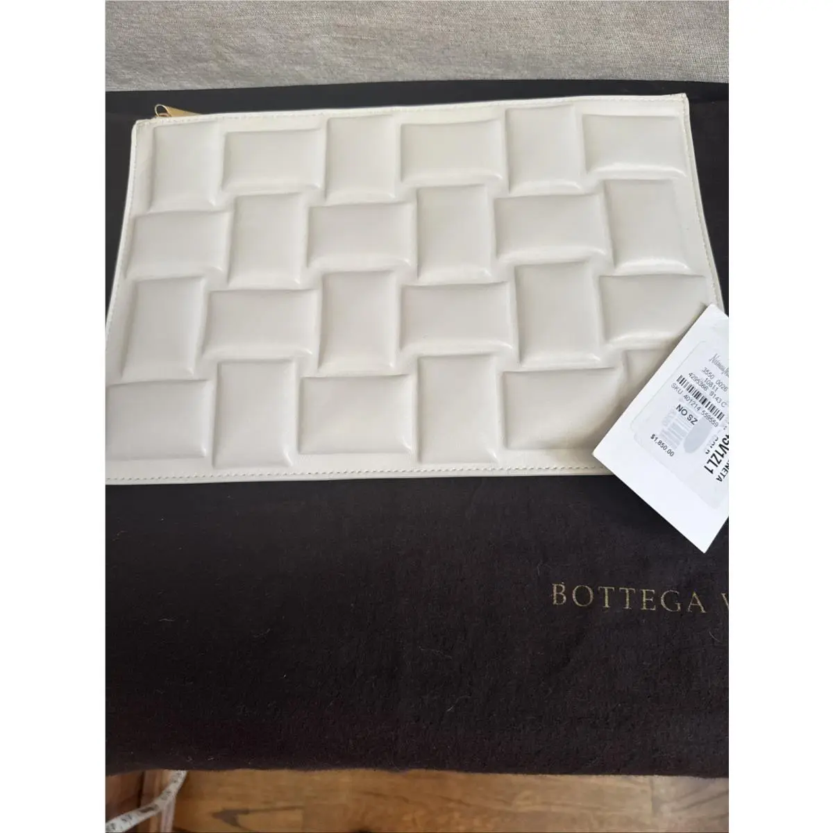 Bottega Veneta Medium Padded Intrecciato Flat Clutch Chalk White Leather