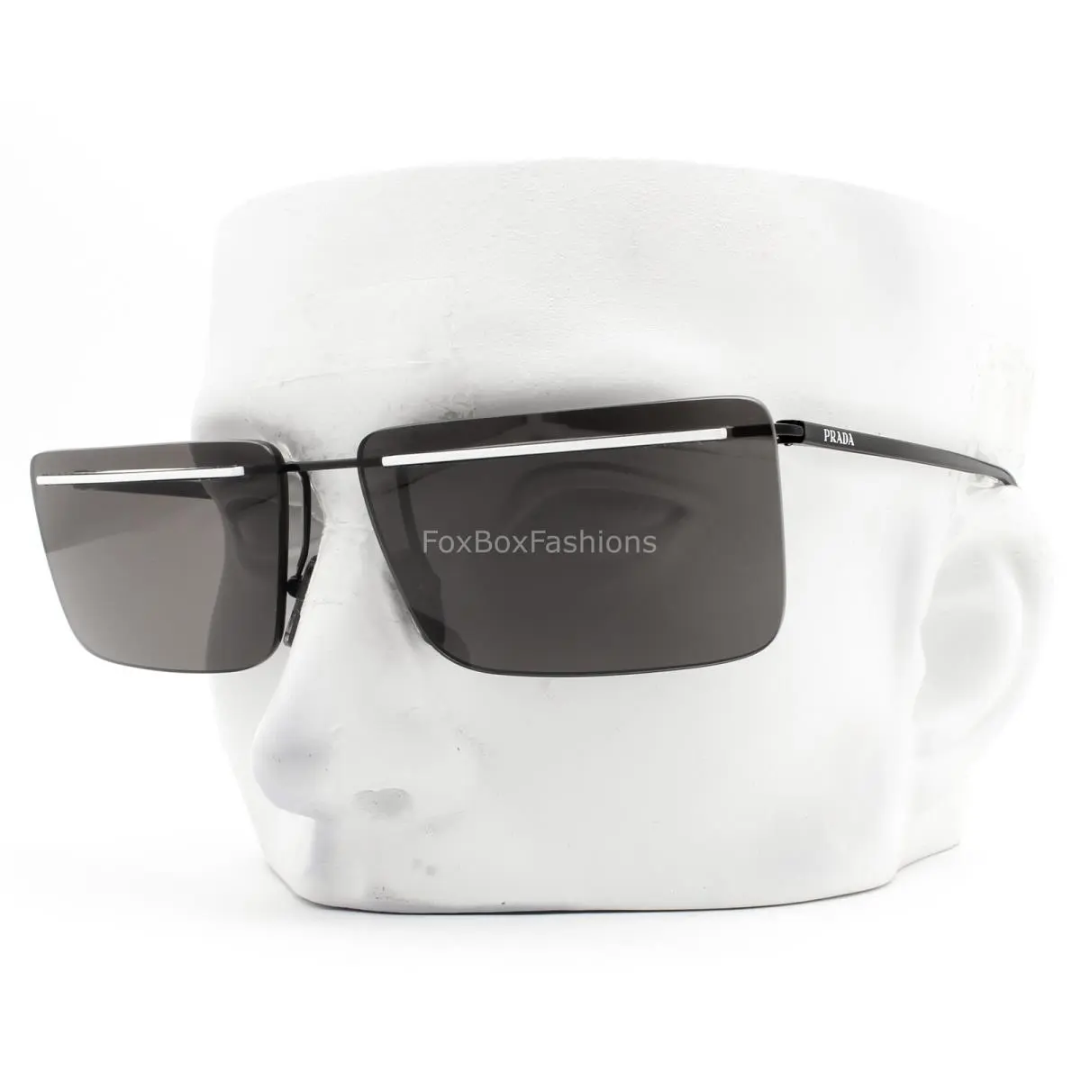 Prada Rimless Sunglasses Spr C53 YC4-60T Shiny Black White Metal with Case