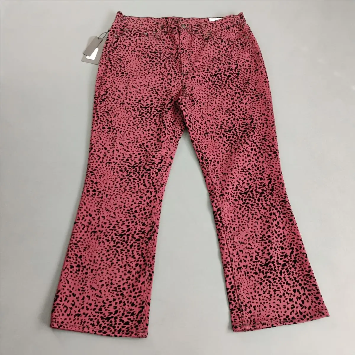 Rag Bone Women`s Animal Print Velvet Flare Jeans Size 32 Burgundy