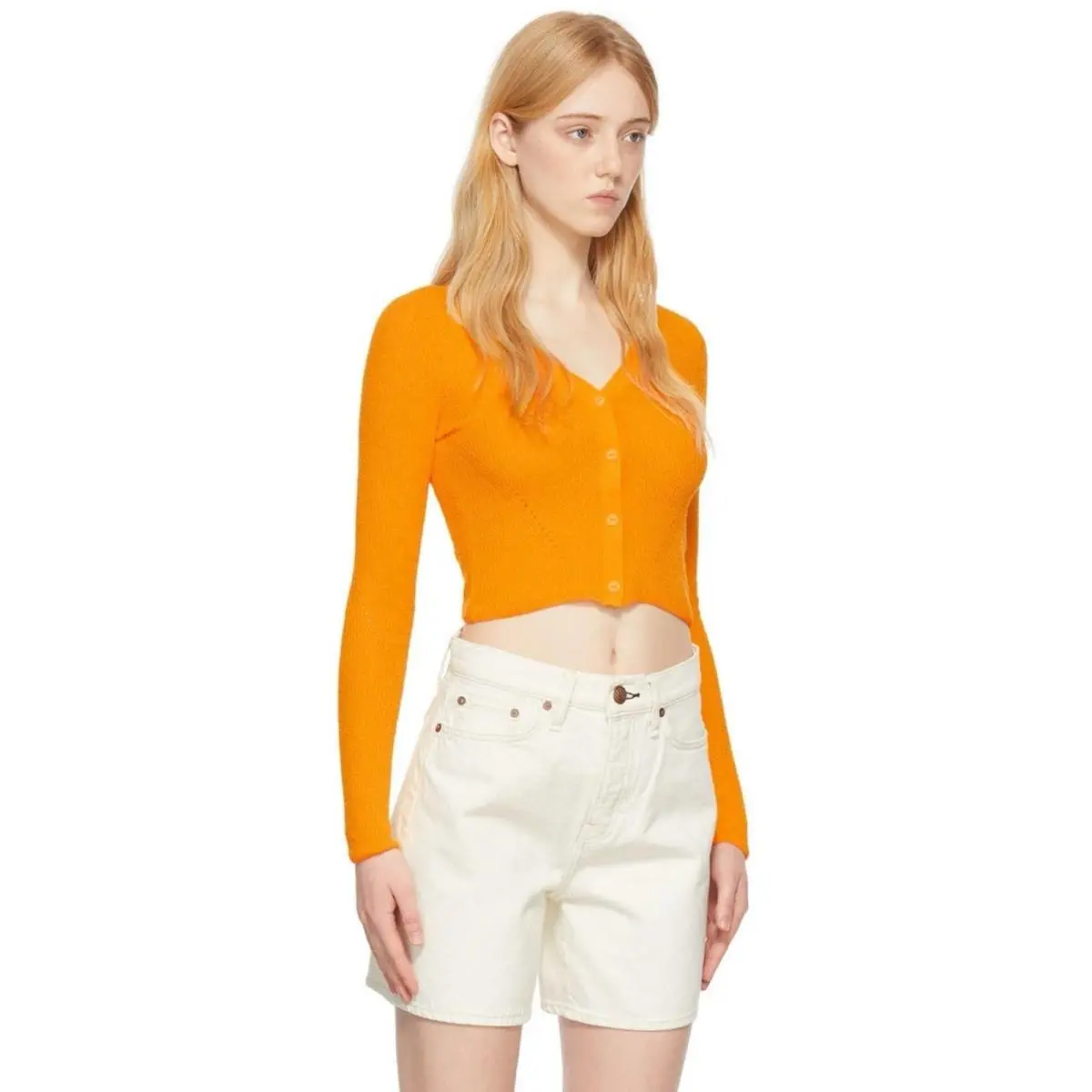 Rag Bone Soleil Cropped Fitted V Neck Cardigan Size SP Deep Yellow