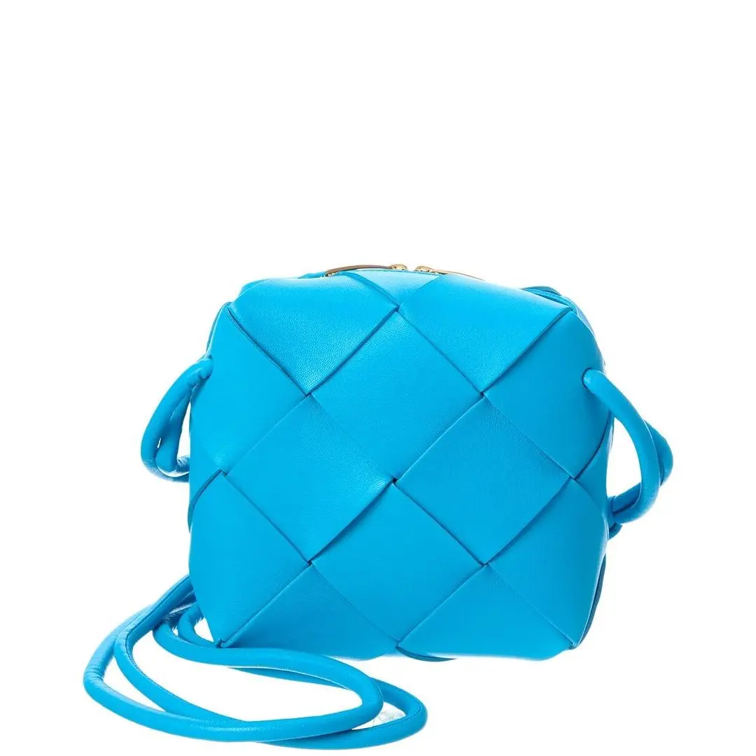 Cassette Mini Intrecciato Leather Camera Bag Women`s Blue by Bottega Veneta