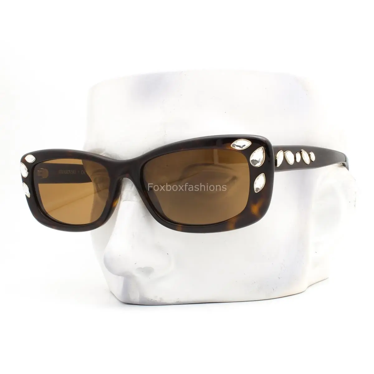 Sunglasses SK 6008 100273 Shiny Brown Havana Clear Crystals with Case by Swarovski