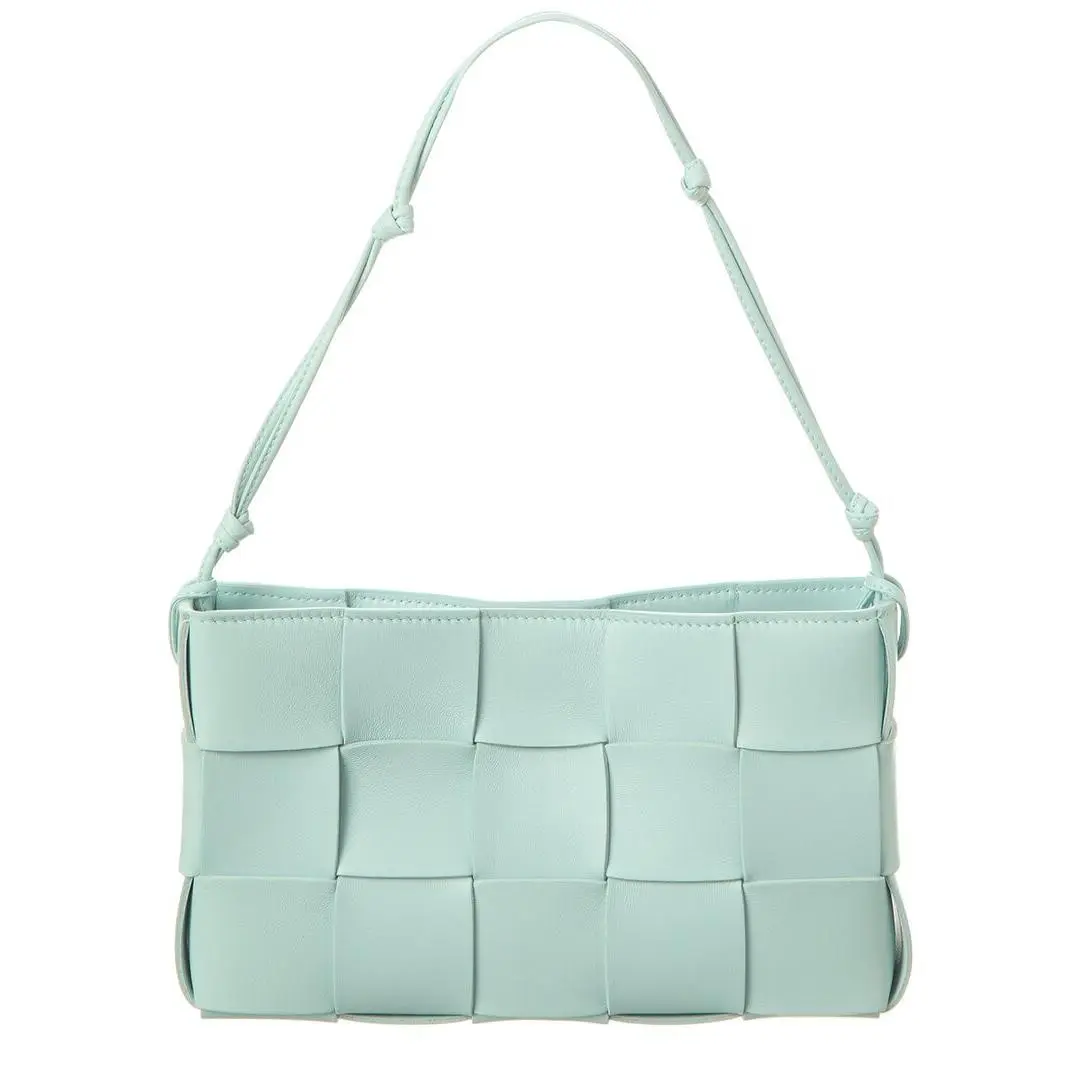 Bottega Veneta Cassette Mini Intreccio Leather Shoulder Bag Women`s Blue