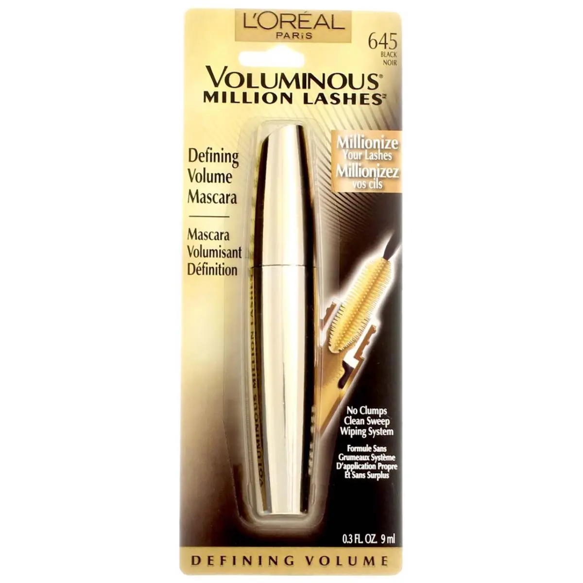 3 Pack L`oreal Paris Voluminous Million Lashes Washable Mascara Black 645