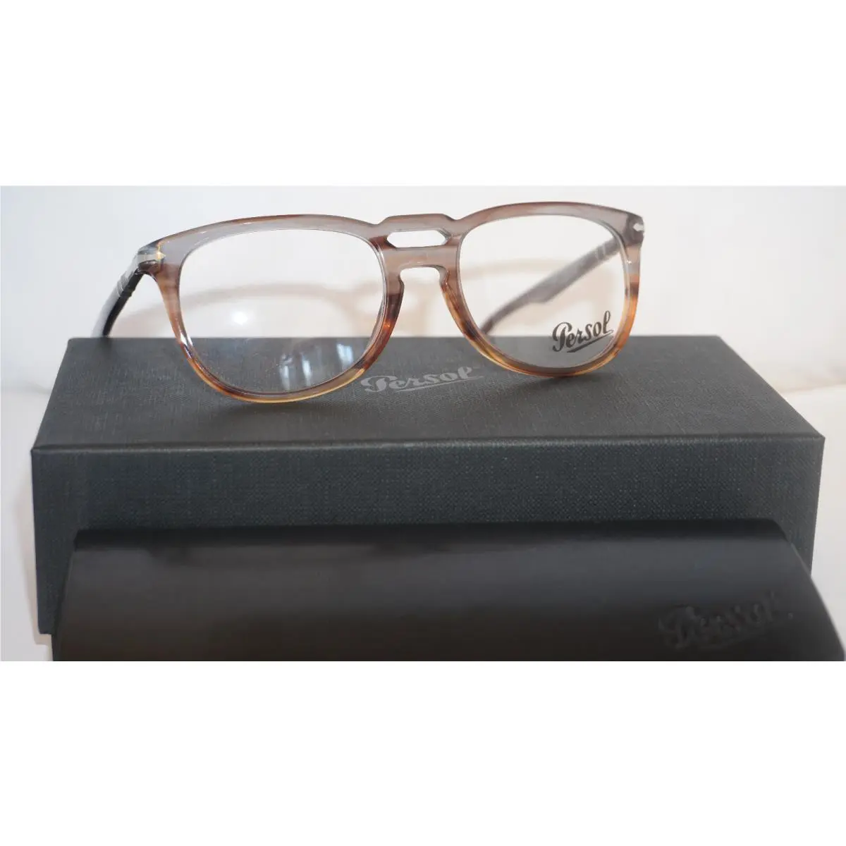Eyeglasses Striped Grey Square Demo Lens PO3278V 1137 51 18 145 by Persol
