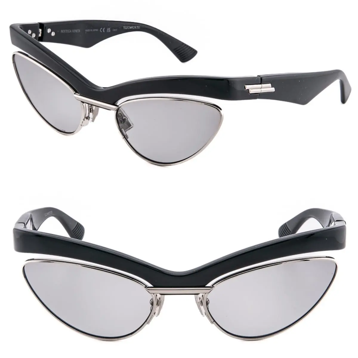 Bottega Veneta 1480 BV1480S Black Silver Duo Angle Cat Ribbon Sunglasses 003