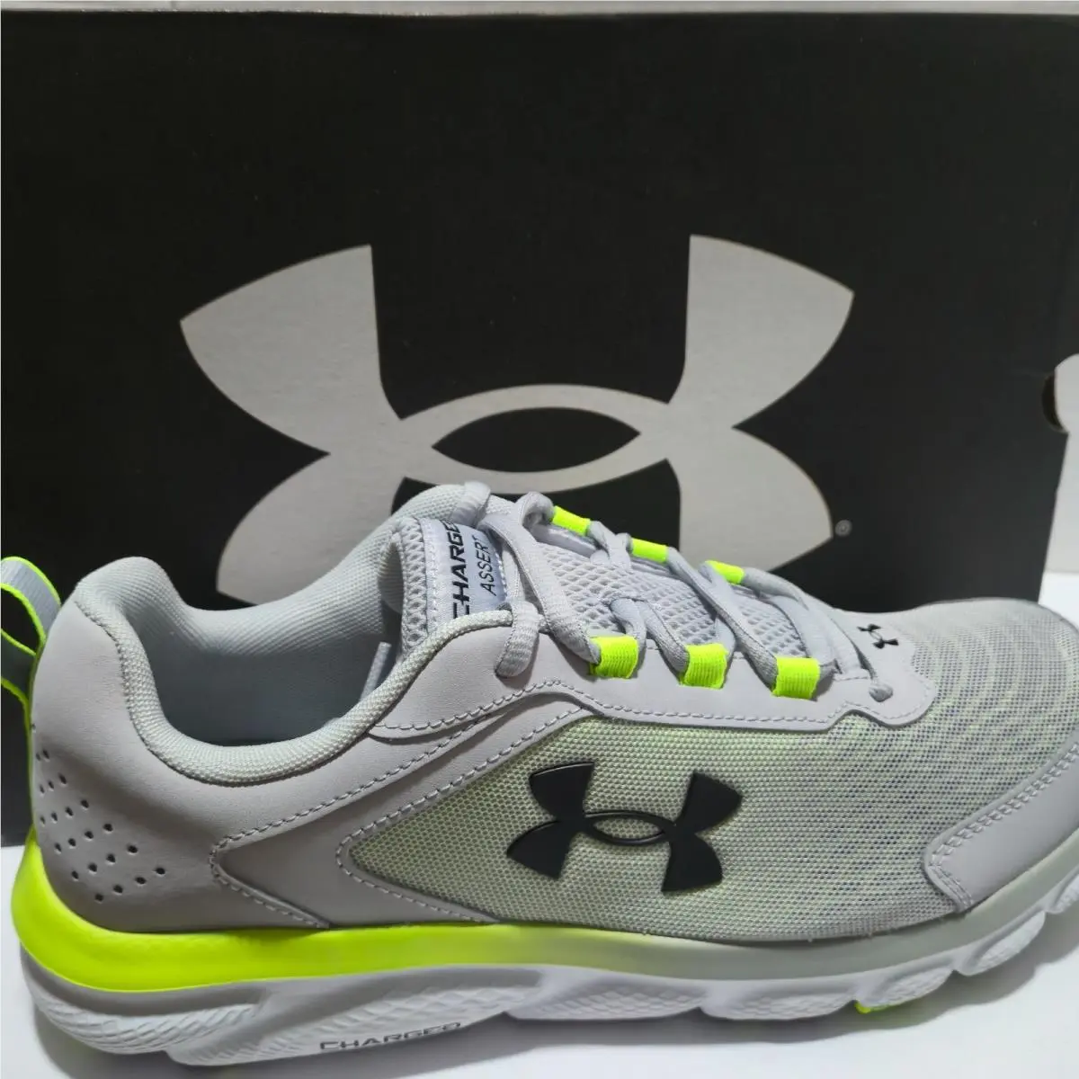 Under Armour Men`s UA Charged Assert 9 Marble Running Shoes Mod Gray Lime Sz 11