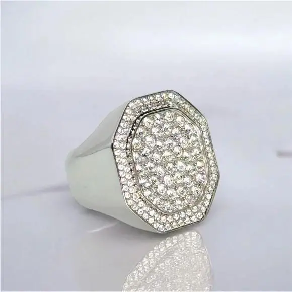Dextera Cocktail Ring Octagon Shape White Rhodium Plated. Size 6 by Swarovski